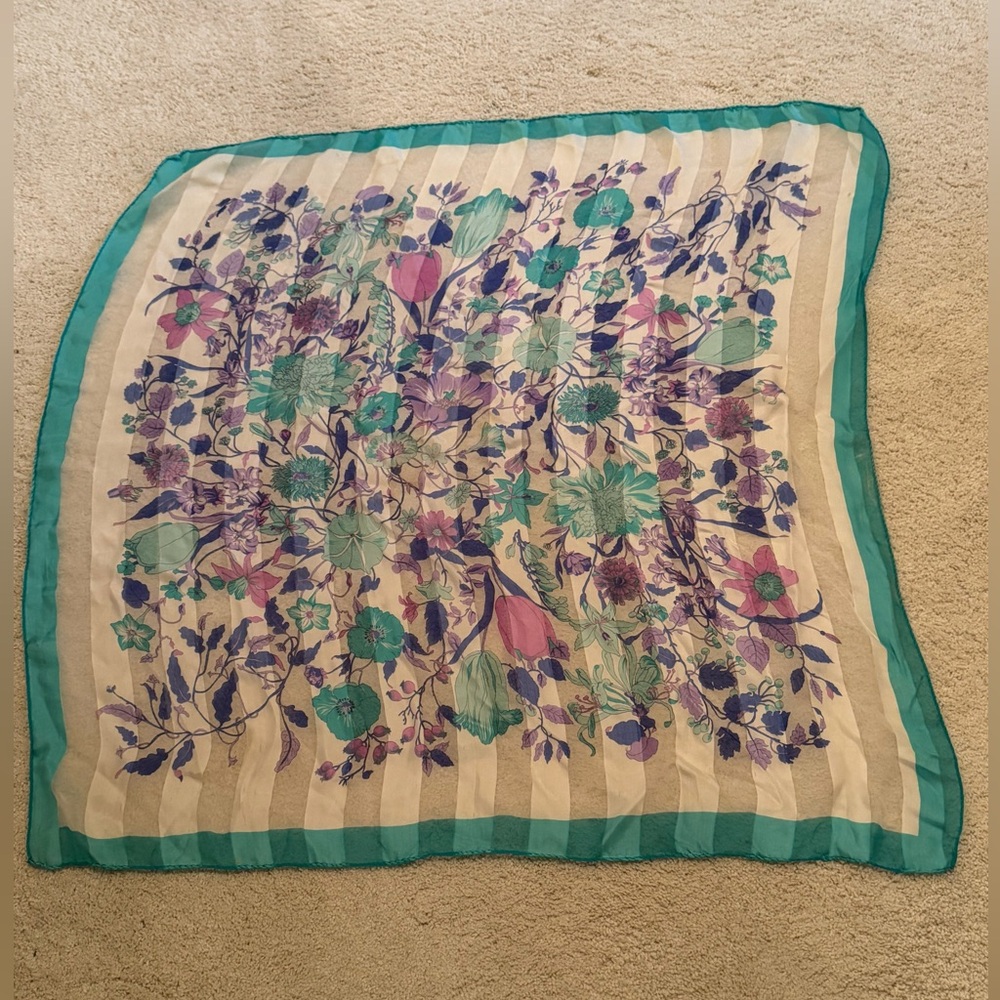 Floral Patterned Scarf with Green Border